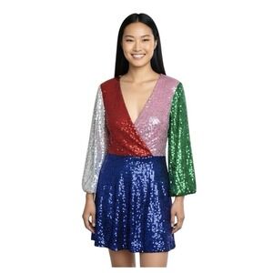 Alice + Olivia‎ Blaze Sequin Colorblock Mini Dress 10 NYE Holiday Party Hoco NWT
